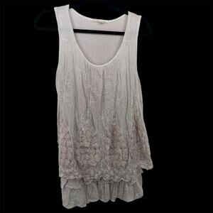Belle France Size M Tempo Paris Tunic Embroidered Top Silk Blend‎ Layered Cream